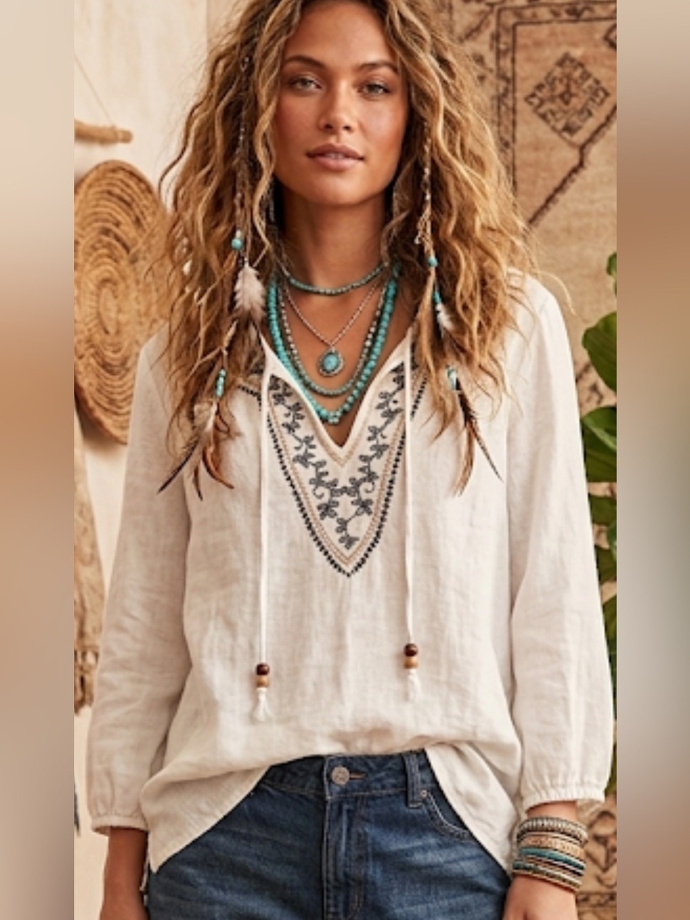 Hot Cotton by Marc Ware White Embroidered Peasant Top Size 2X Boho